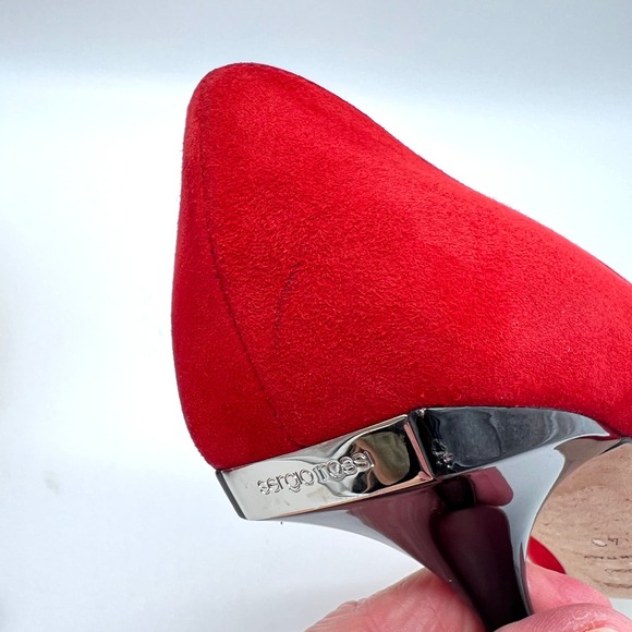 SERGIO ROSSI Shoes Womens 40 Red Suede Milano Pump Pointy Toe Heels Stiletto - Picture 12 of 13